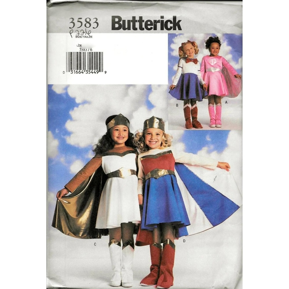 Butterick 3583 Girls Superhero Costume Sewing Pattern Size 2-5 Uncut